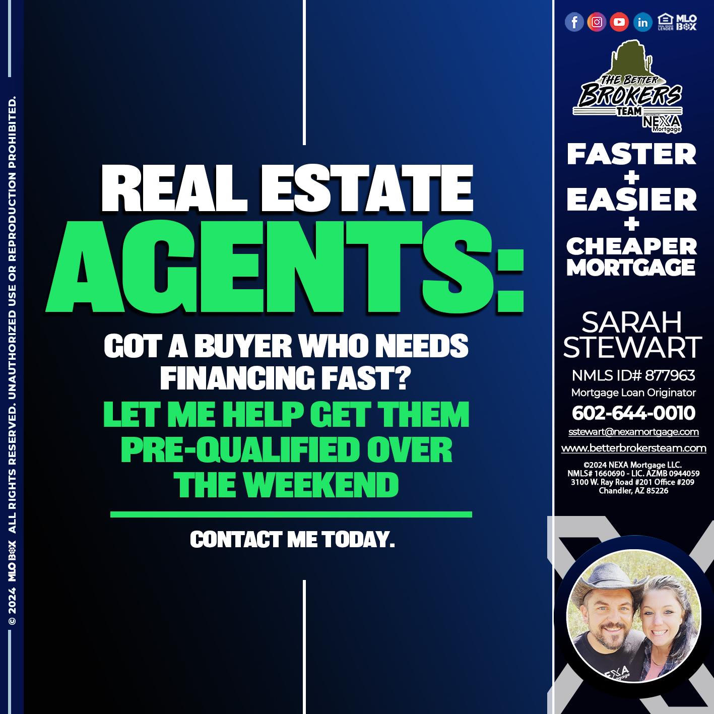 REAL ESTATE AGENTS - Sarah Stewart -Mortgage Loan Originator