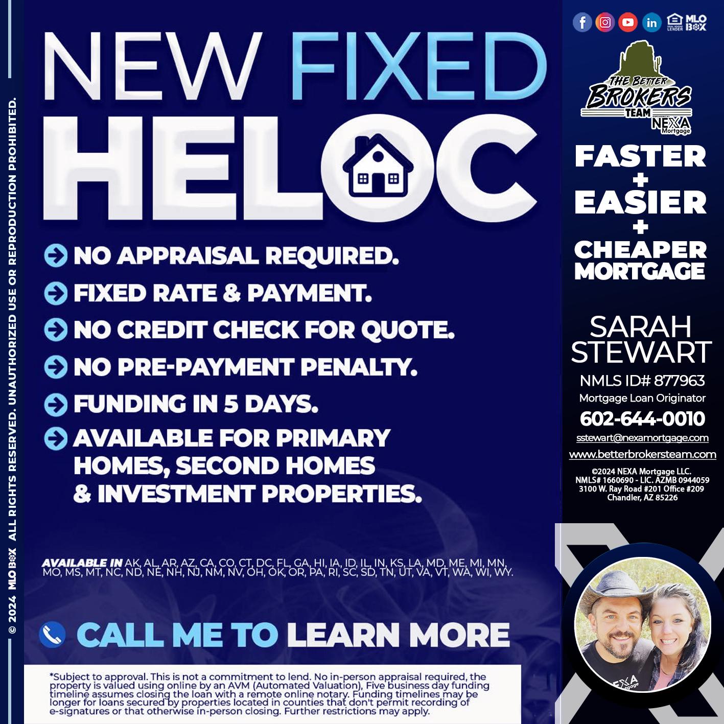 NEW FIXED HELOC - Sarah Stewart -Mortgage Loan Originator