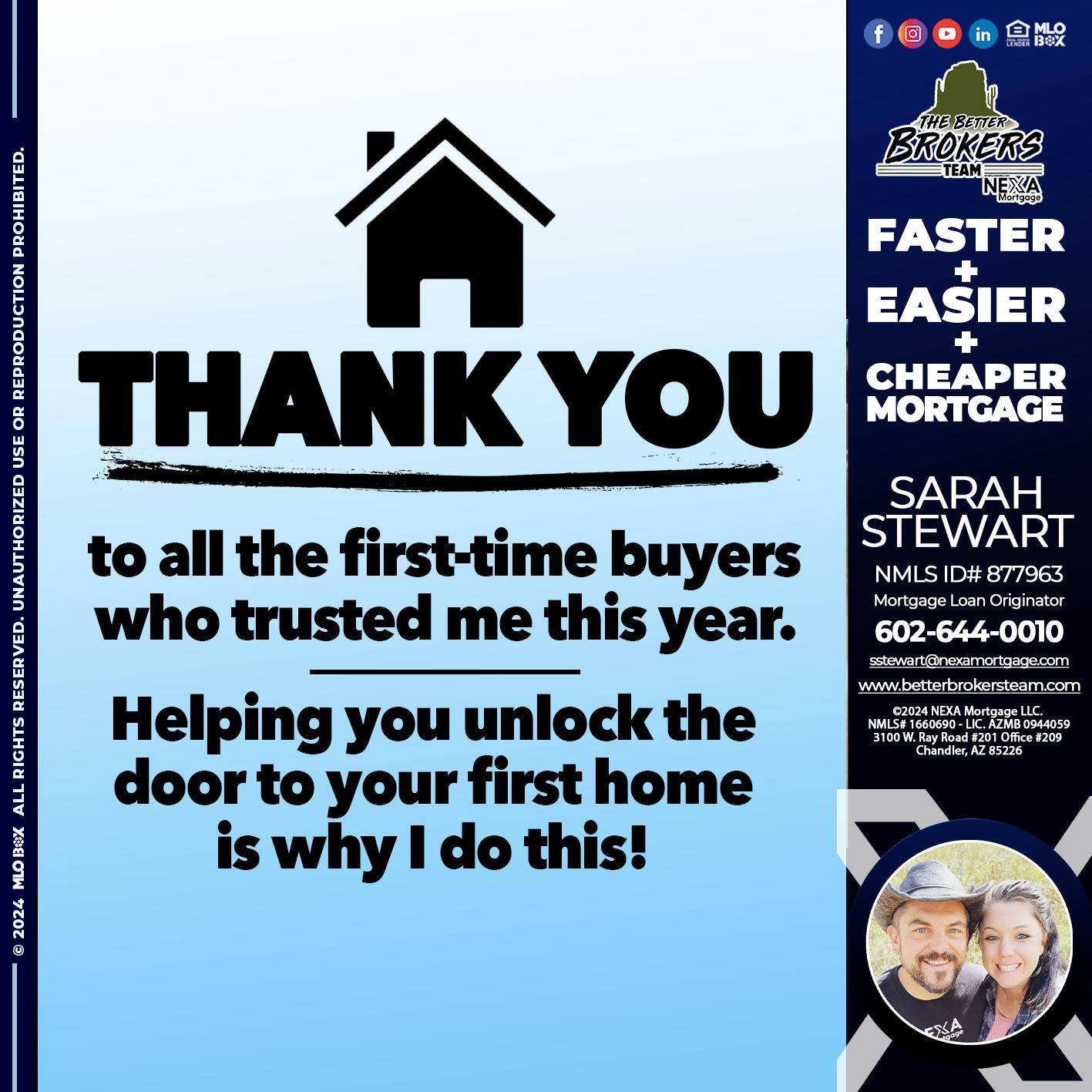 THANK YOU - Sarah Stewart -Mortgage Loan Originator