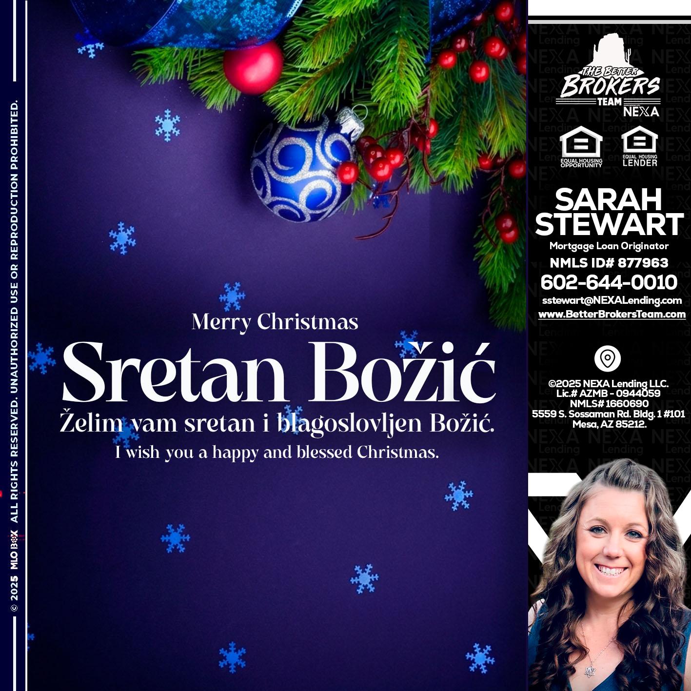 Sretan Božić - Sarah Stewart -Mortgage Loan Originator