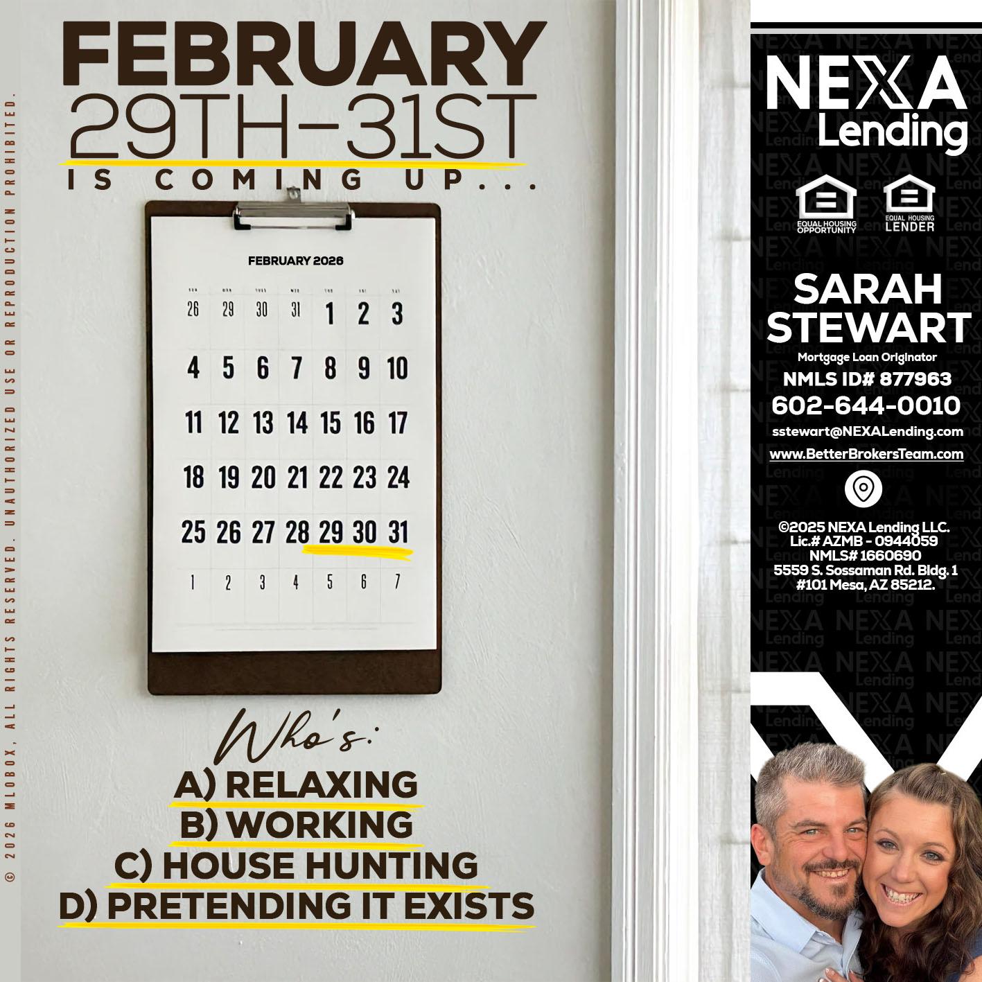 FEBRUARY 29-31 - Sarah Stewart -Mortgage Loan Originator