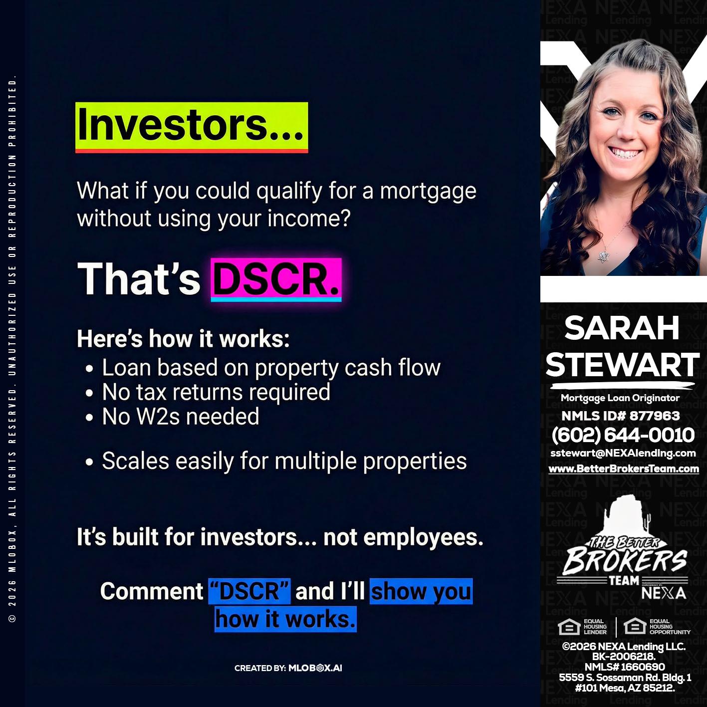INVESTORS - Sarah Stewart -Mortgage Loan Originator