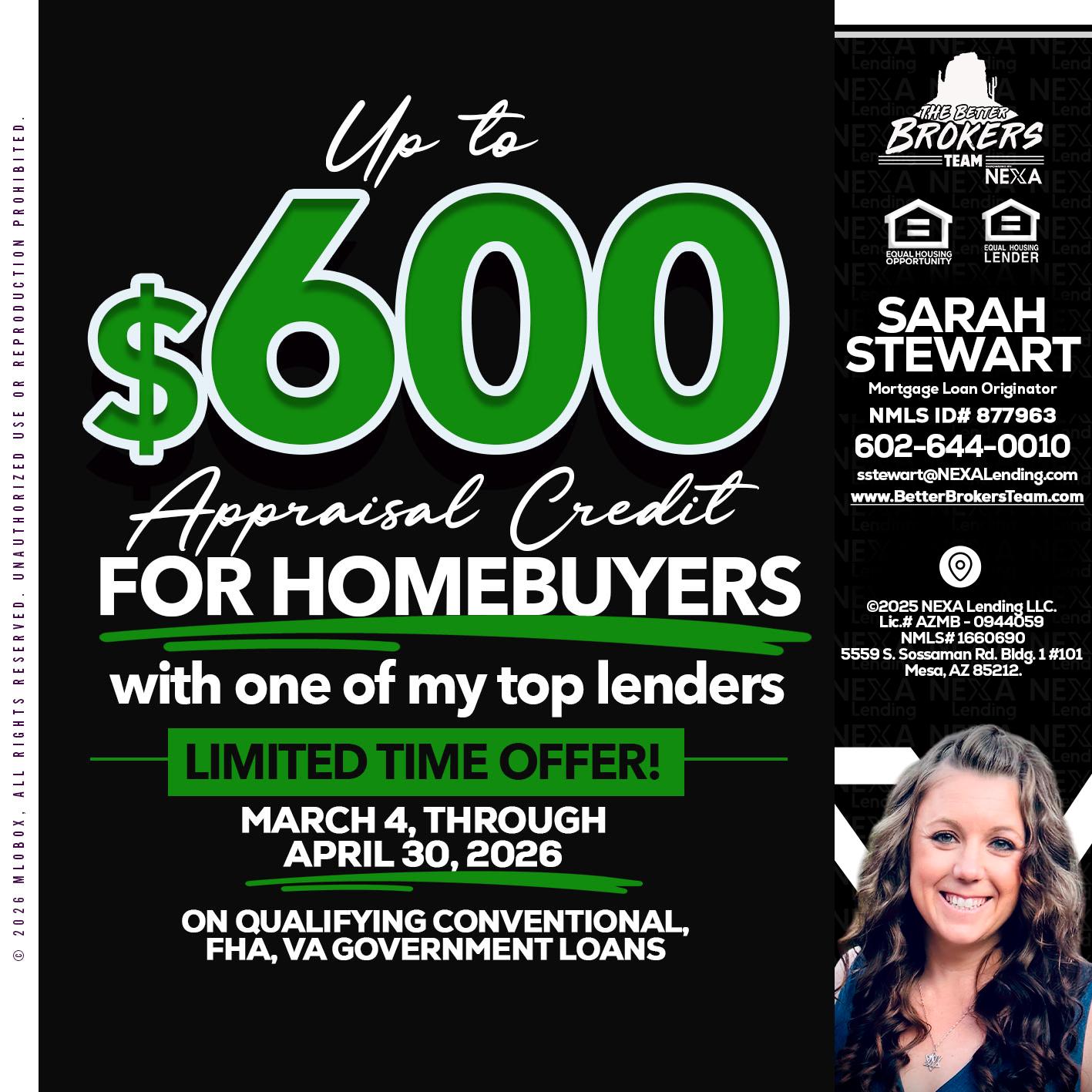 up to $600 - Sarah Stewart -Mortgage Loan Originator