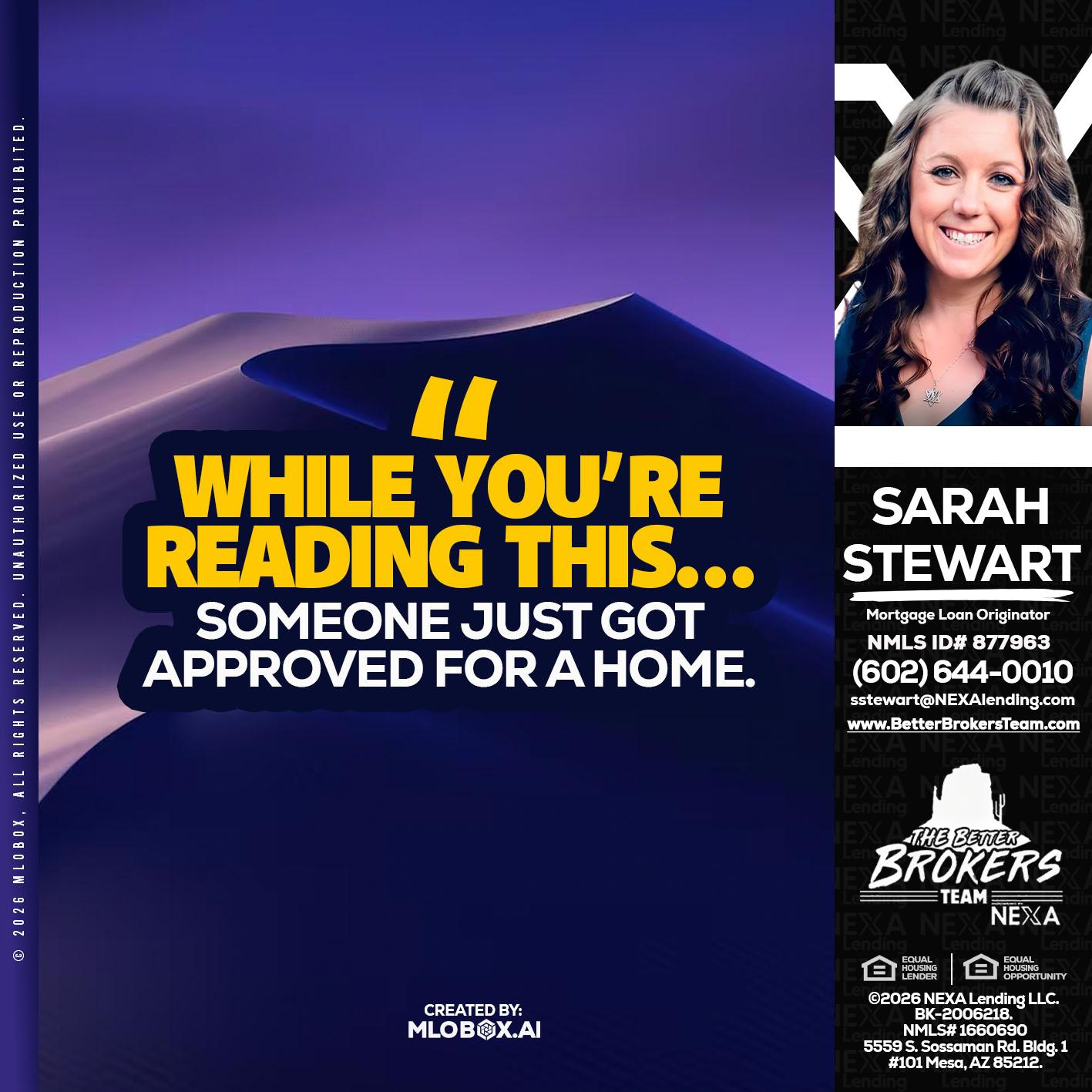 WHILE YOU - Sarah Stewart -Mortgage Loan Originator