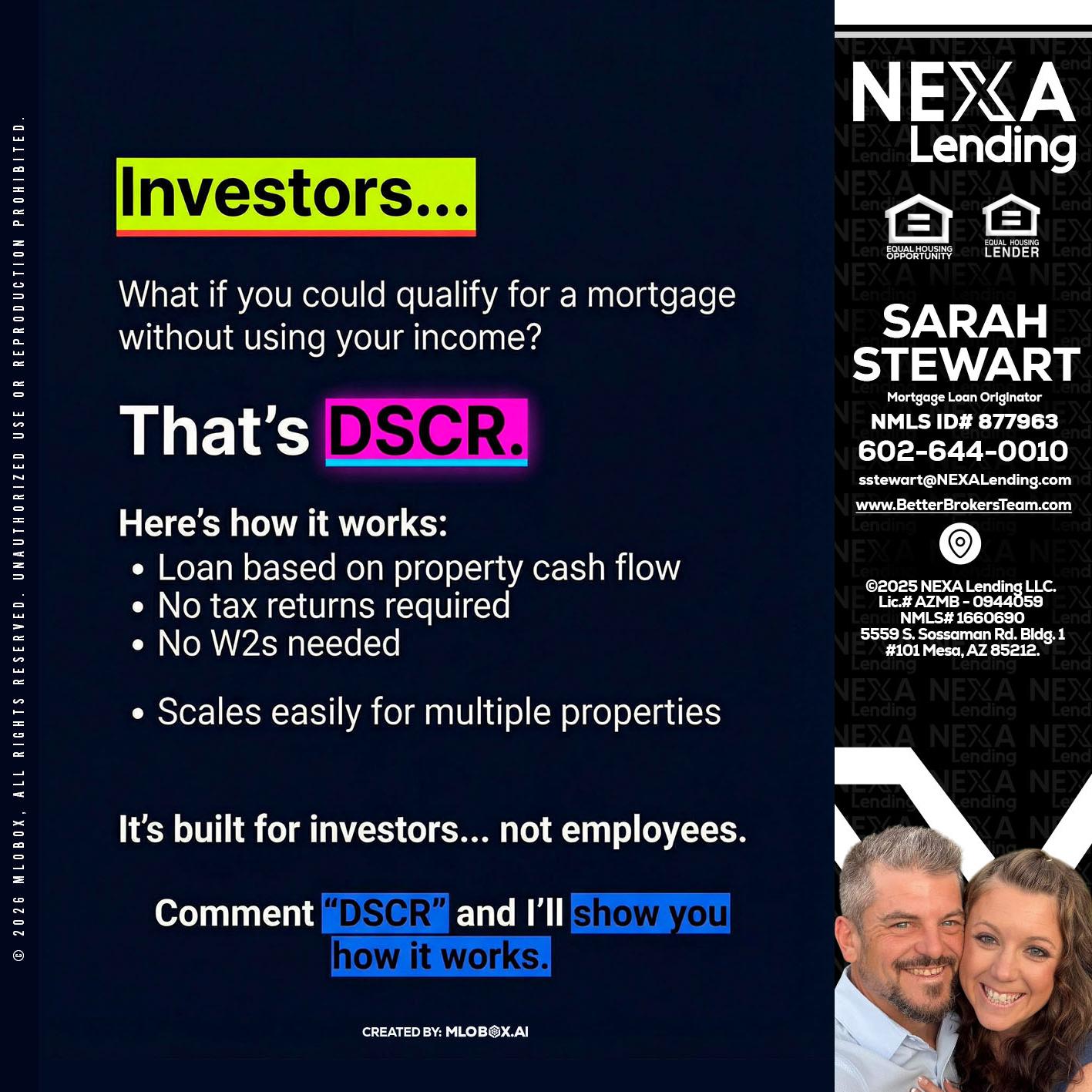 INVESTORS - Sarah Stewart -Mortgage Loan Originator