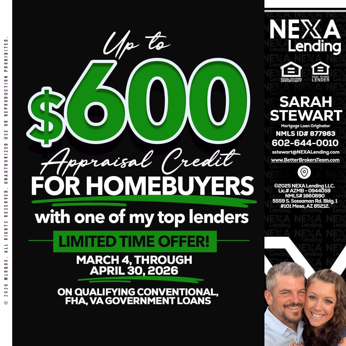 up to $600 - Sarah Stewart -Mortgage Loan Originator