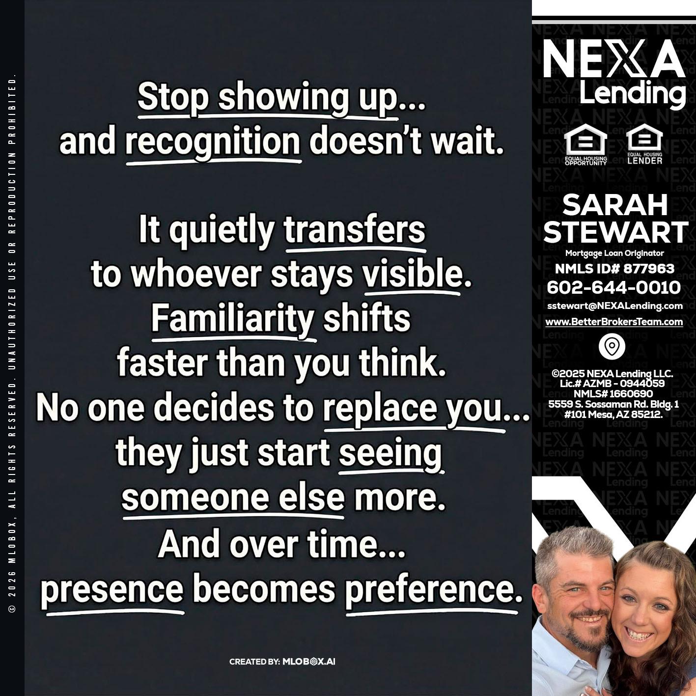 STOP SHOWING - Sarah Stewart -Mortgage Loan Originator