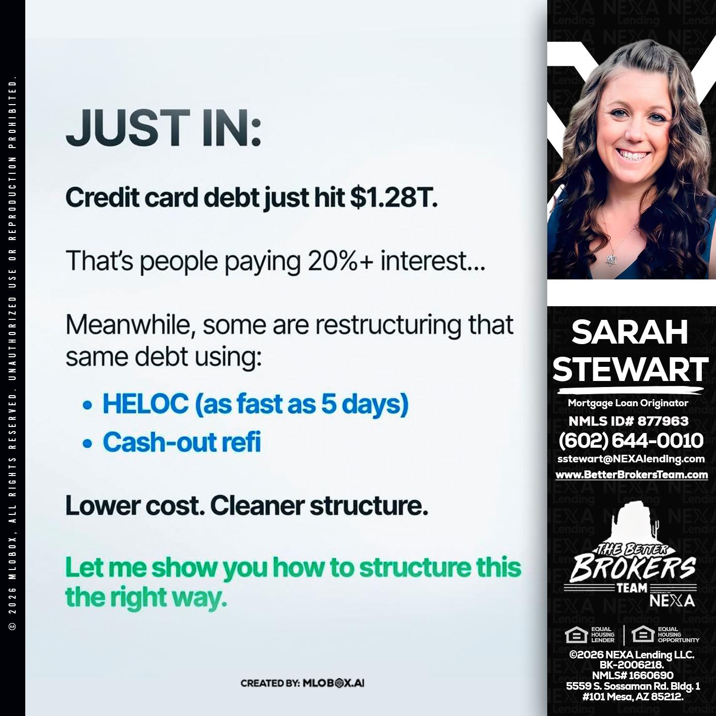 JUST IN - Sarah Stewart -Mortgage Loan Originator