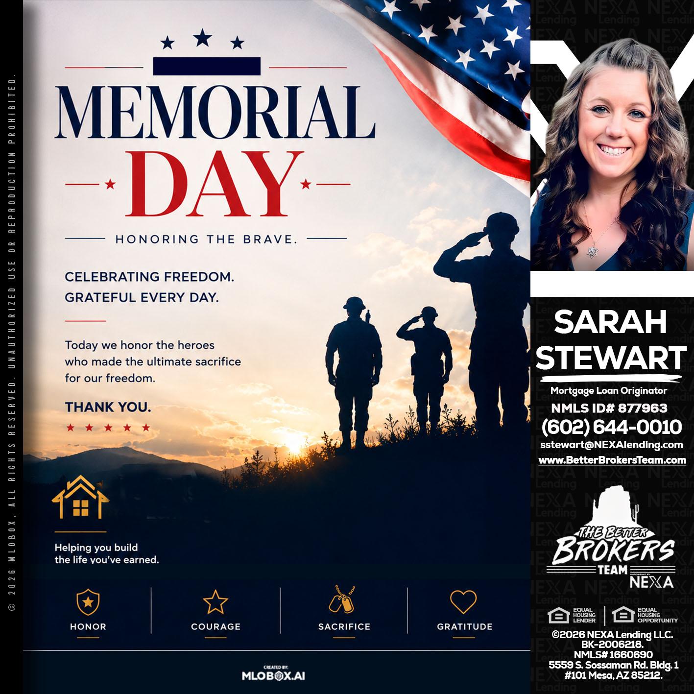 MEMORIAL DAY - Sarah Stewart -Mortgage Loan Originator