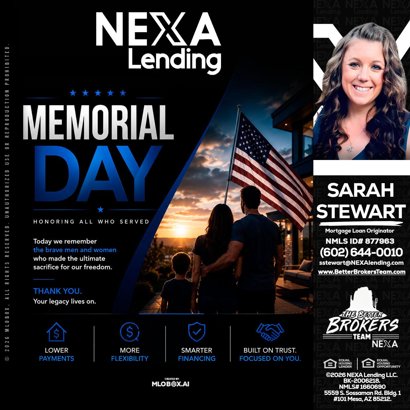 MEMORIAL DAY - Sarah Stewart -Mortgage Loan Originator