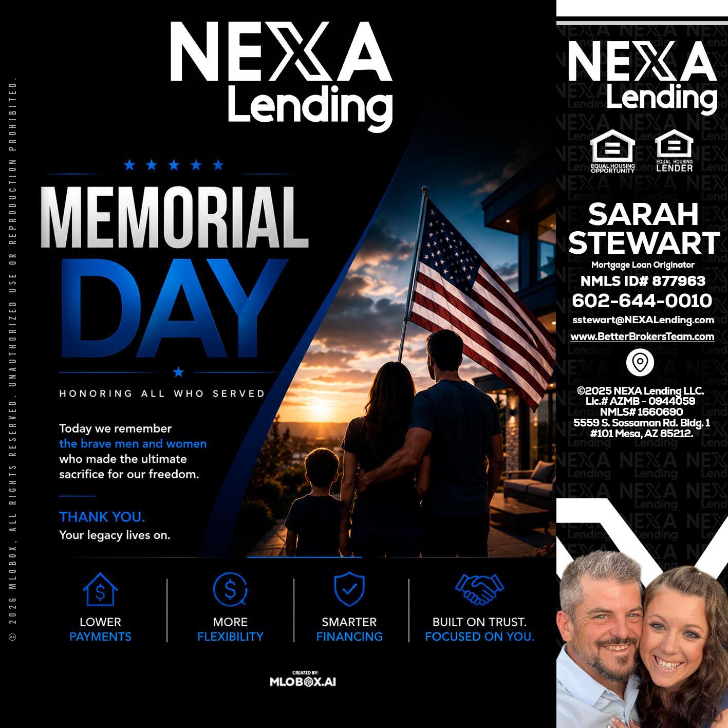 MEMORIAL DAY - Sarah Stewart -Mortgage Loan Originator