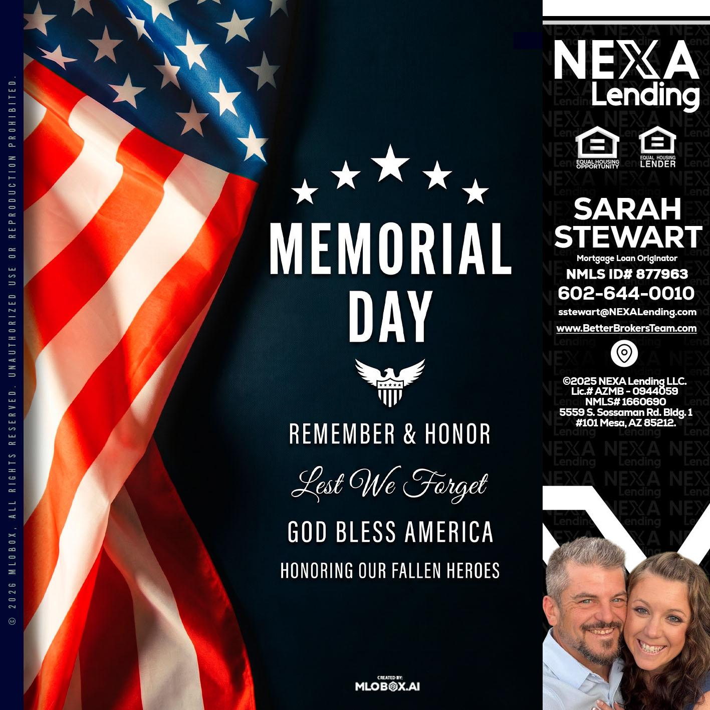 MEMORIAL DAY - Sarah Stewart -Mortgage Loan Originator