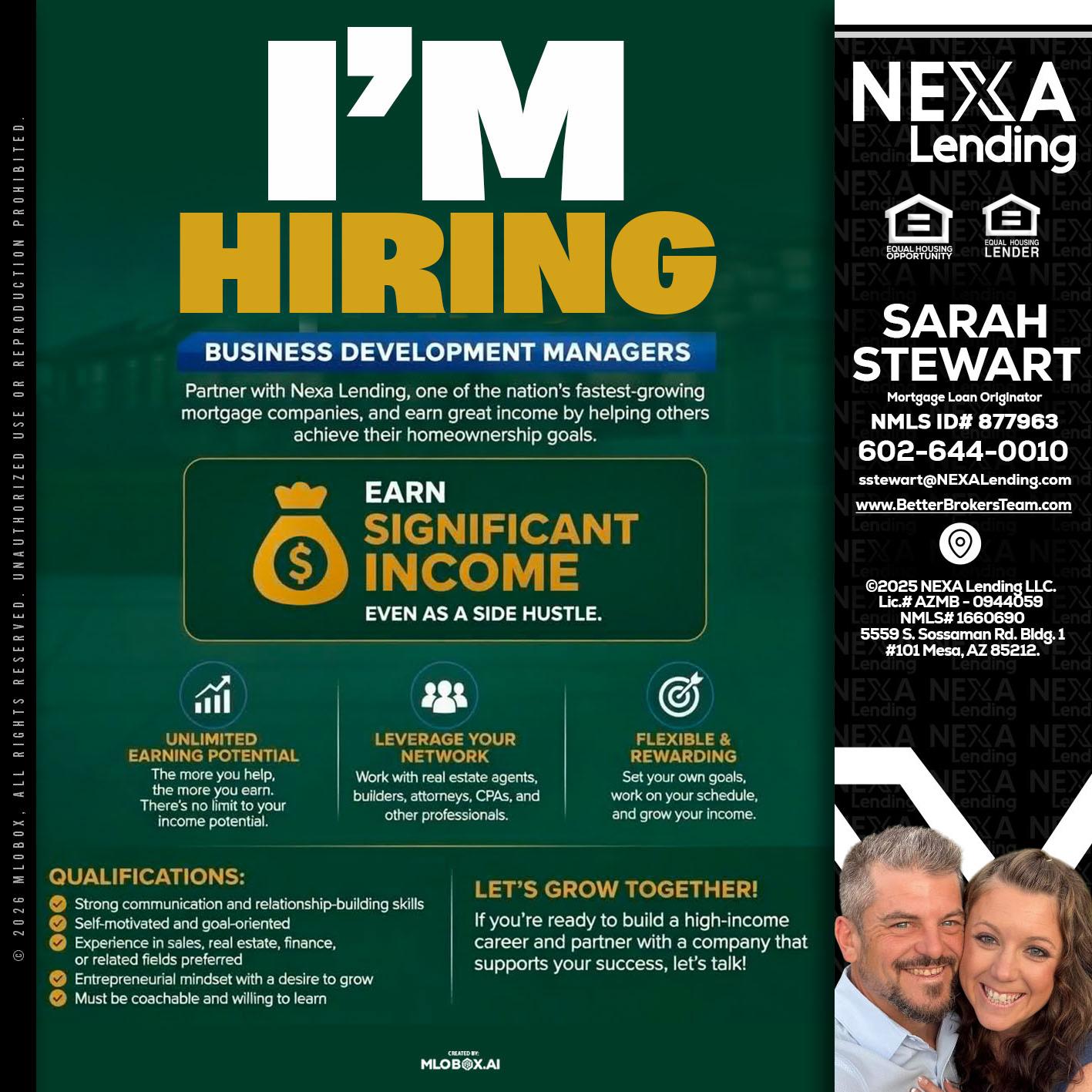 IM HIRING - Sarah Stewart -Mortgage Loan Originator