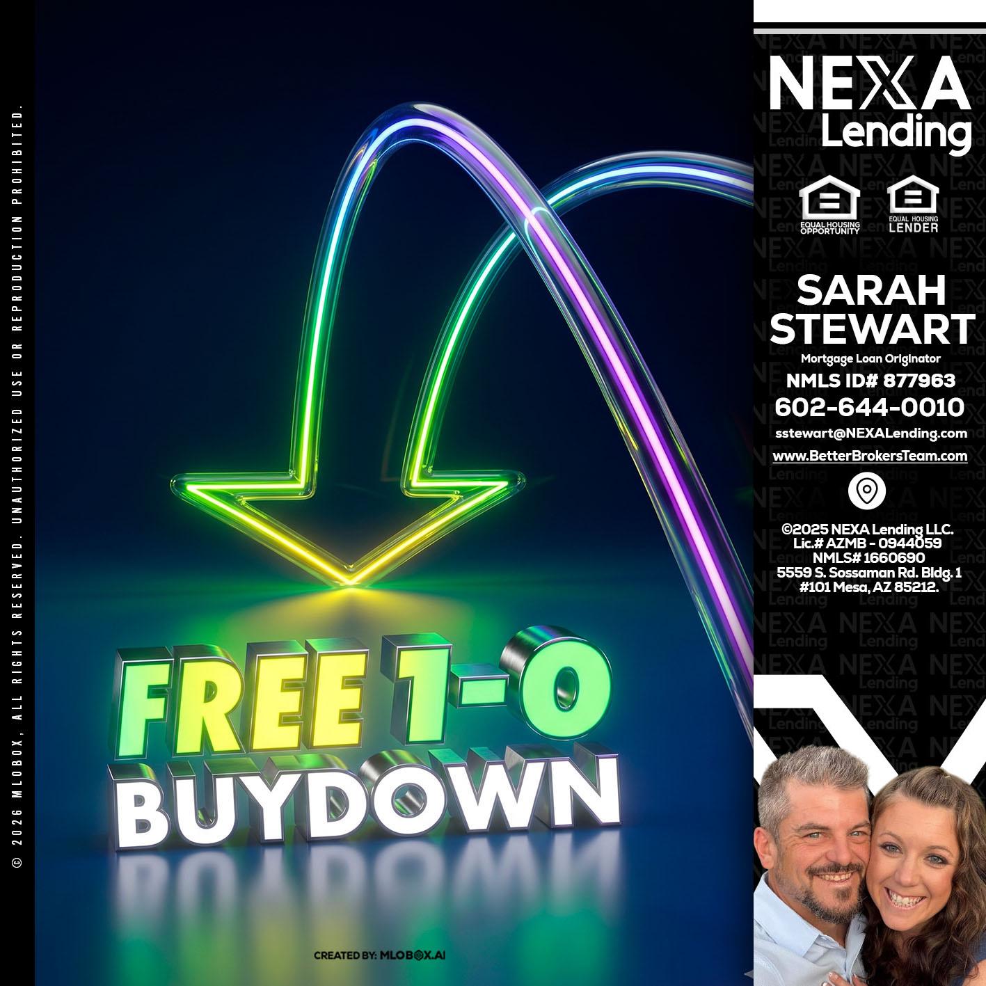 FREE 1-0 BUYDOWN - Sarah Stewart -Mortgage Loan Originator