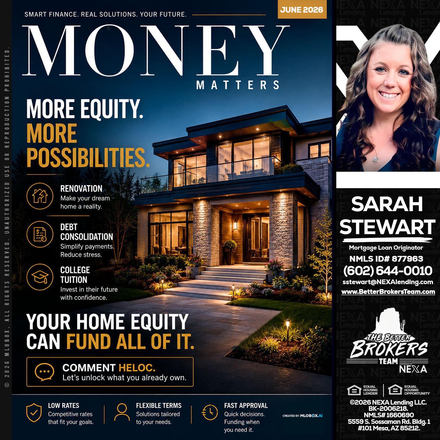 MONEY MATTERS - Sarah Stewart -Mortgage Loan Originator