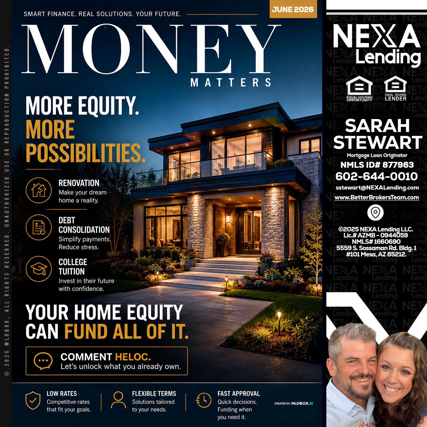 MONEY MATTERS - Sarah Stewart -Mortgage Loan Originator