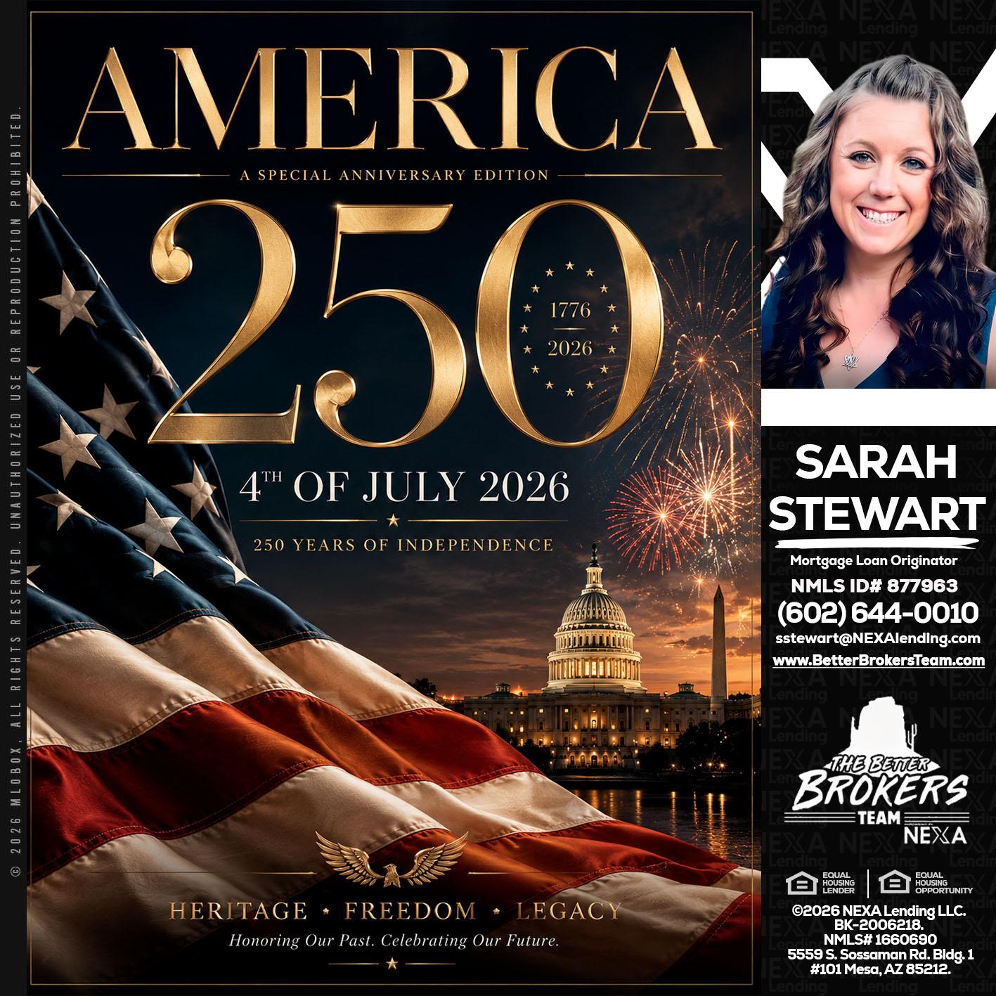 AMERICA 250 TH - Sarah Stewart -Mortgage Loan Originator