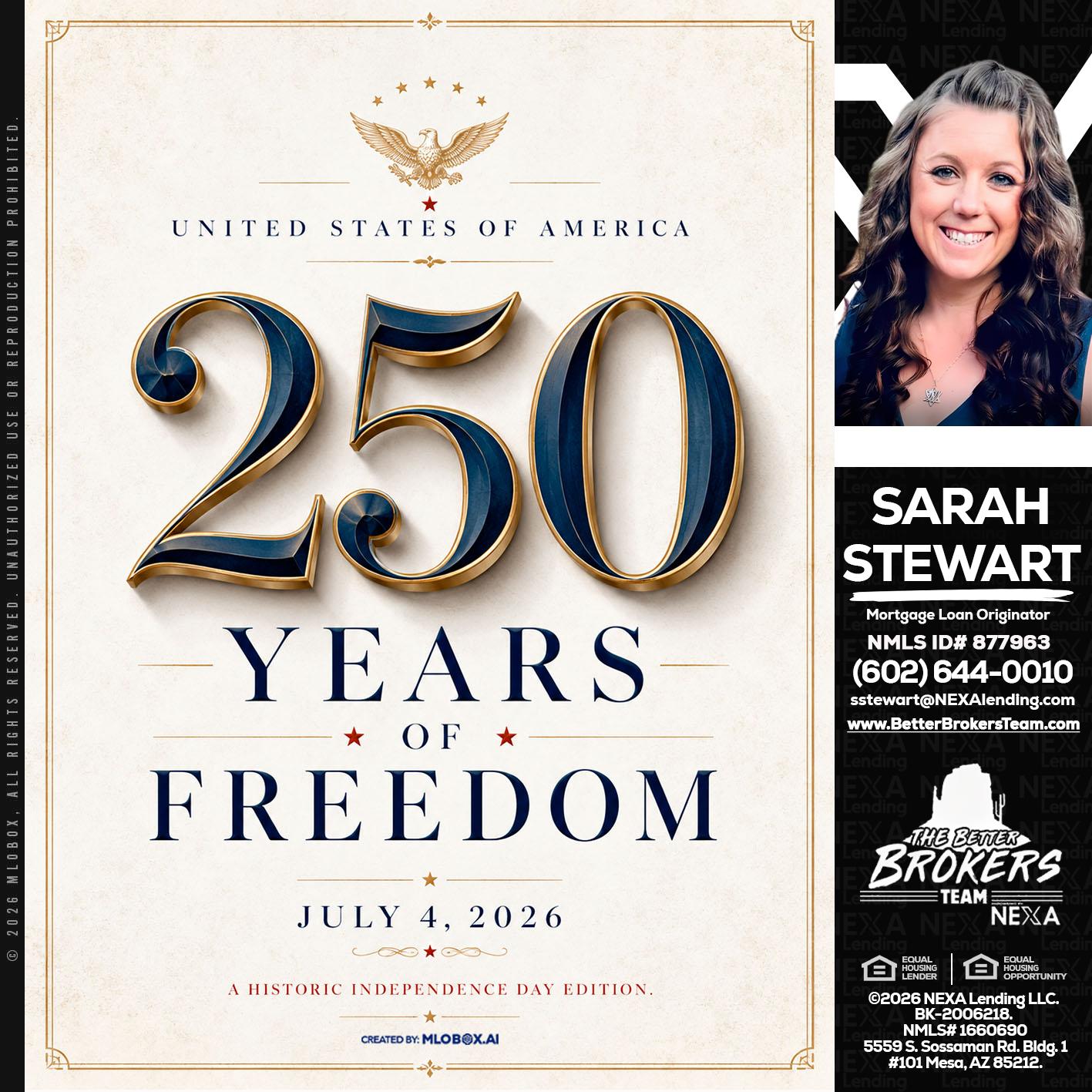 250 YEARS - Sarah Stewart -Mortgage Loan Originator