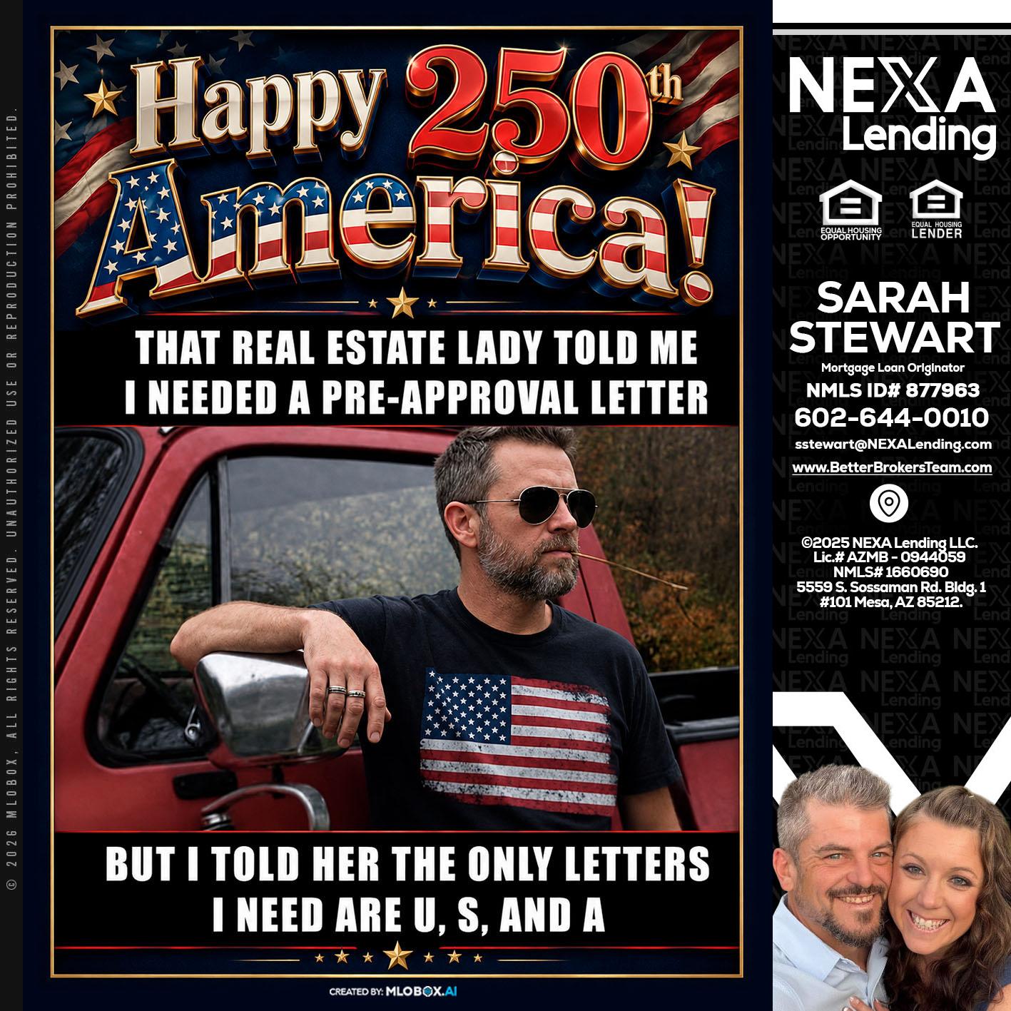 HAPPY 250 TH - Sarah Stewart -Mortgage Loan Originator