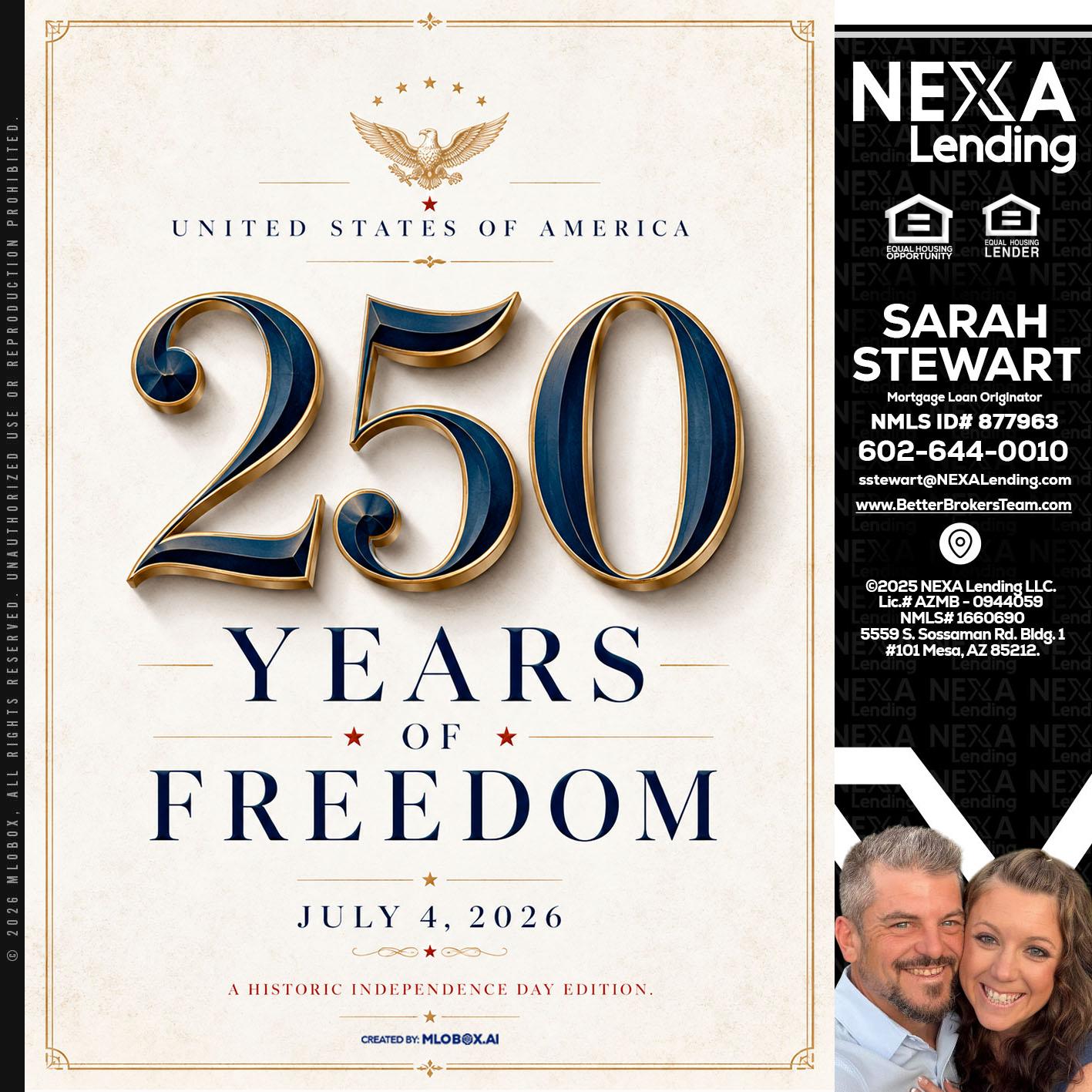 250 YEARS - Sarah Stewart -Mortgage Loan Originator