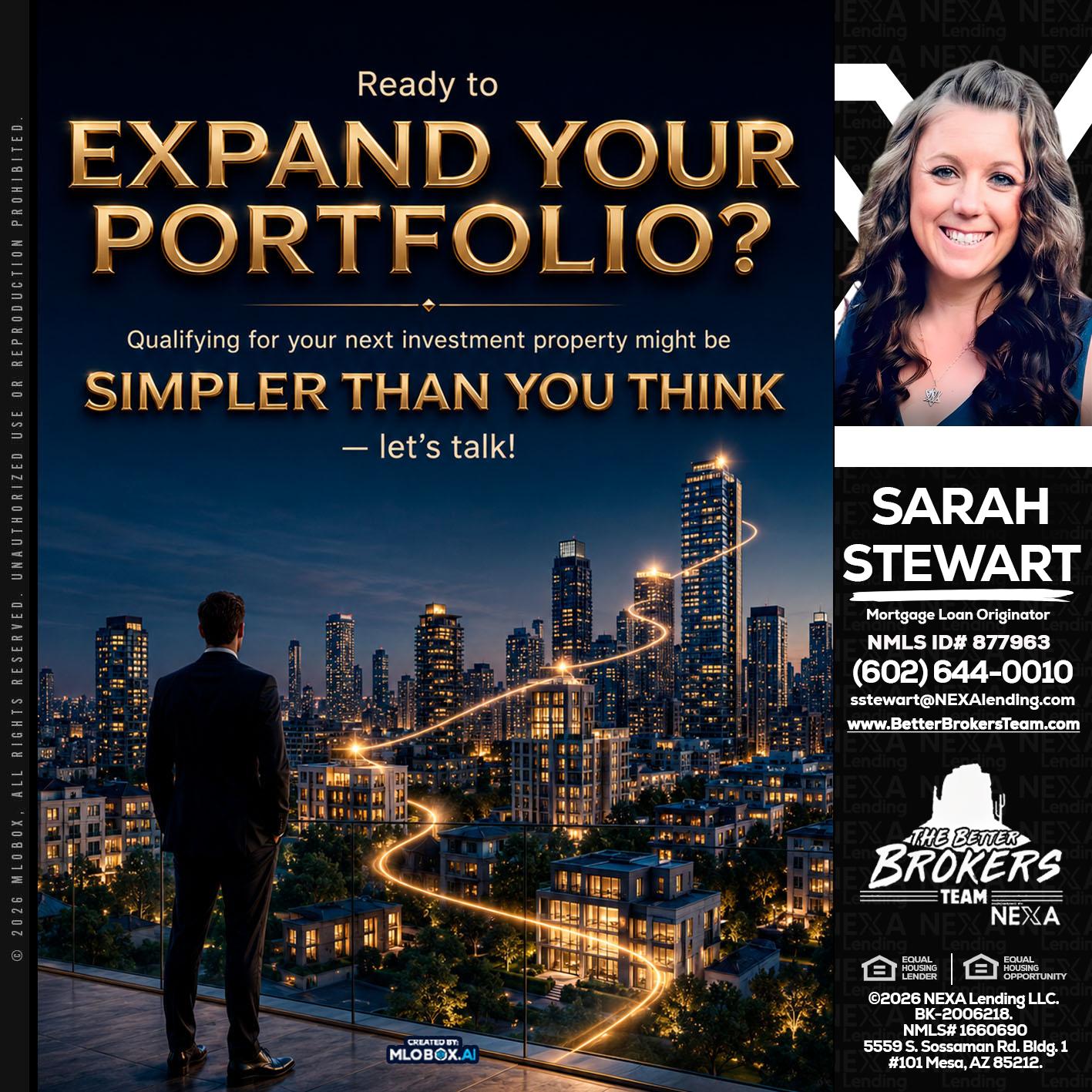 expand you portfolio - Sarah Stewart -Mortgage Loan Originator