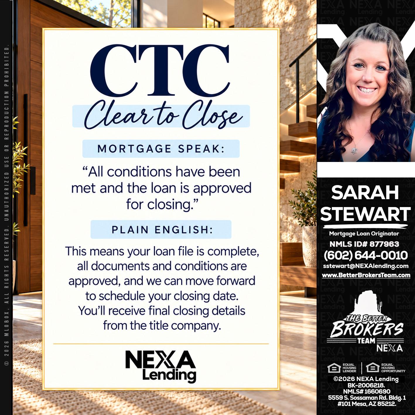 CLEAR TO CLOSE - Sarah Stewart -Mortgage Loan Originator