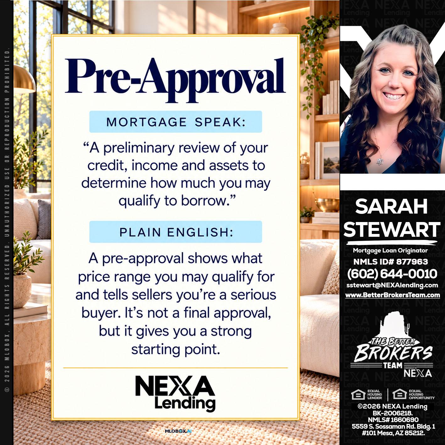 PREAPROVAL - Sarah Stewart -Mortgage Loan Originator