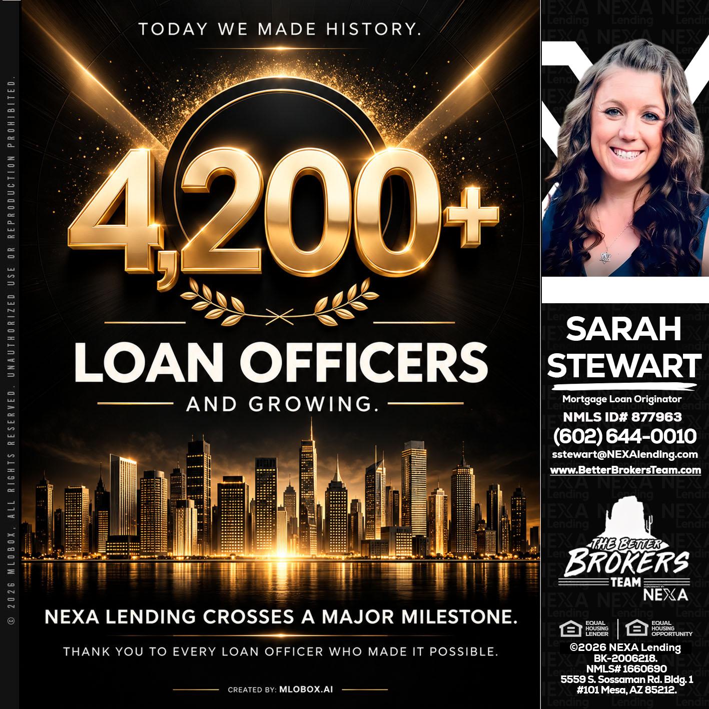 4200+. MLOs - Sarah Stewart -Mortgage Loan Originator
